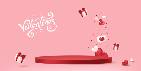 Wall Mural - valentine's day sale banner background with product display cylindrical shape.