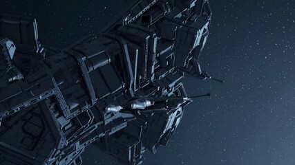 Aufkleber - Spaceship navigates through the vastness of space near a colossal space station in deep space