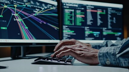 Leinwandbilder - Exploring drone technology through software programming in a modern workspace with dual monitors