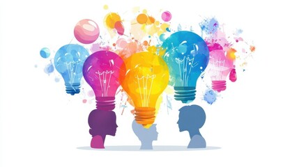 Poster - 2D Minimalistic Vector Illustration: Marketing Team Brainstorming Innovative Ideas in Creative Workspace. Creativity and Collaboration Concept