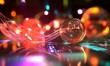 © Valentyna - A 3D depiction of nanotechnology business solutions for internet communication, highlighting a data stream, network cable, neon lights, and twisted wire.
