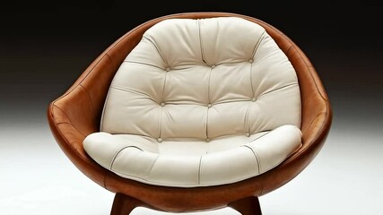 Poster - This striking armchair features a molded wooden shell with plush leather and fabric upholstery. Its organic shape complements modern interior decor and provides stylish comfort for any lounge area.