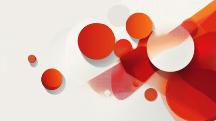 Wall Mural - Abstract White and Orange Circles Design - An abstract piece with a white canvas, displaying overlapping orange circles, highlighted by slender red lines and a dotted pattern