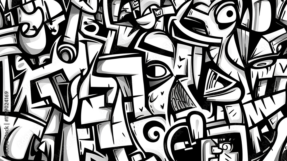 Abstract black and white graffiti art background texture Stock Photo ...
