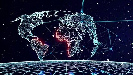 Aufkleber - Exploring the visual representation of a digital world map with vibrant network connectivity and space background