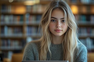 Poster - a person sitting in front of a laptop computer, focused on her work