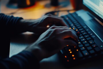 Poster - a person working late into the evening, focused on their computer task