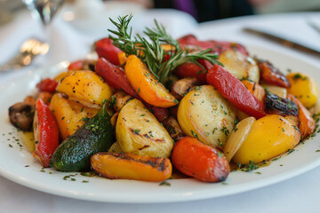 Wall Mural - A beautifully arranged plate of roasted vegetables with a side of quinoa