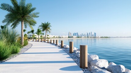 Wall Mural - Coastal Walkway with City Skyline