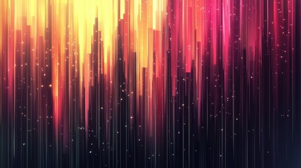 Poster - Abstract city skyline at sunset, vibrant colors and digital art style.