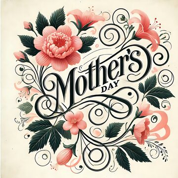 Mother's Day greeting card elegant typography pink cursive text on black background