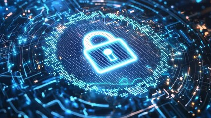 Poster - Cyber security and digital computer protection with padlock symbol digital concept. Network, cyber technology and computer abstract background
