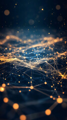 Poster - Glowing dots and lines create a network connection forming a digital landscape in cyberspace, symbolizing data flow and futuristic technology