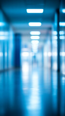 Aufkleber - Modern blue hallway featuring blurred bright lights reflecting on glossy floor, conveying sleek futuristic interior design concept