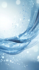 Poster - Sparkling blue wave gliding over luminous surface, generating dynamic motion with iridescent particle shimmer