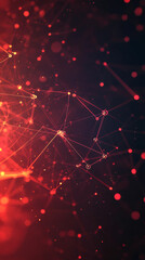 Poster - Red plexus network forming connections with glowing dots and lines on a dark background, perfect for technology and communication concepts