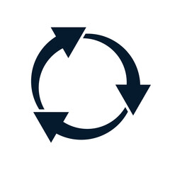 Poster - Arrows in a circle. Concept of recycling, processing. Vector linear icon isolated on white background.