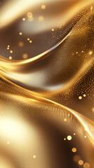 Poster - Abstract golden waves flowing with particles and bokeh effect, creating a luxurious and elegant background