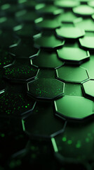 Fototapete - Abstract background showing an elegant surface made of hexagons with green glowing particles