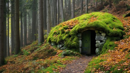 Wall Mural - Captivating Mossy Forest Haven in Autumn Glory