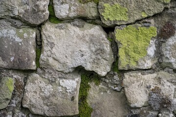 Closeup of a weathered stone wall covered in moss urban environment nature photography detailed texture artistic perspective capturing the beauty of timeworn stone walls