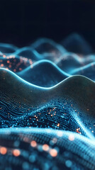 Aufkleber - Abstract blue digital landscape forming wavy surface with glowing particles, big data, information flow, visualization