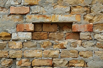 Poster - Close up of a weathered brick wall revealing textures and colors, ideal for backgrounds and design projects