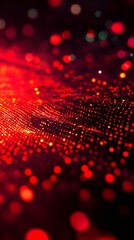 Poster - Digital landscape featuring glowing red particles swirling dynamically, generating immersive futuristic visual energy with fluid motion