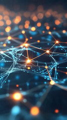 Fototapete - Intricate network of interconnected glowing nodes and lines representing data flow, communication, or artificial intelligence in a futuristic digital landscape