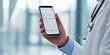 © เด็กชาย นุ่มนิ่ม - Healthcare Costs policy concept. A doctor holding a smartphone displaying medical data in a clinical environment.