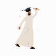 © Creattie - Male graduate holding diploma and wearing graduation cap in flat vector illustration symbolizing academic success and achievement, isolated on white background.