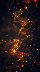 Poster - Golden glowing plexus structure is rotating in dark space with particles, creating a futuristic and technological atmosphere