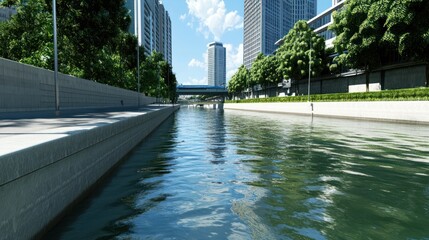 Poster - Urban Canal with Skyscrapers