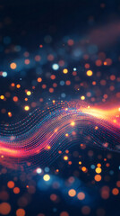 Aufkleber - Digital wave particles flowing on dark background with bokeh effect creating abstract technology or science fiction concept