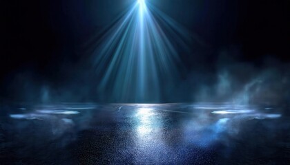 Aufkleber - mystical blue spotlight illuminating foggy reflections on wet surface in dark atmospheric setting, ideal for dramatic designs

