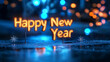 © rangga - Glowing 'Happy New Year' text on frosty ground with bokeh lights.
