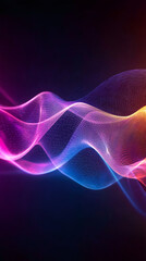 Poster - digital wave rippling through blue-purple light, generating dynamic cybernetic visual pattern agains