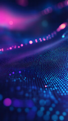 Poster - futuristic flowing wave lines made of digital particles with blue and purple gradient colors over da