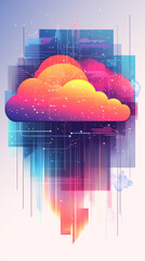 Poster - Cloud computing transferring data through electronic circuits, with a colorful and futuristic design