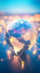 Aufkleber - Glowing planet spinning, networked connections representing global technological interconnectivity
