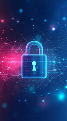 Fototapete - Glowing digital padlock symbolizes cybersecurity and data protection in interconnected network environment