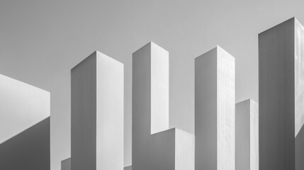 Fototapete - Minimalist white structures create striking contrast against gray sky, evoking sense of modernity and simplicity