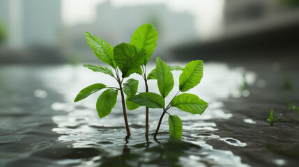 Poster - Fresh green plants emerging from water, symbolizing growth and resilience