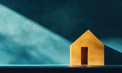 Poster - Minimalist Architectural Design with Geometric Form and Play of Light and Shadow on Blue and Yellow Surfaces