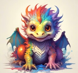 Wall Mural - Illustration of fluffy tiny dragon baby.