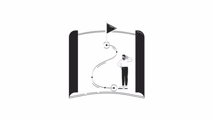 Poster - Roadmap to success outline 2D object doodle animation. Professional navigation with red flag destination monochrome linear drawing 4K video. Goal setting businessman animated item isolated on white