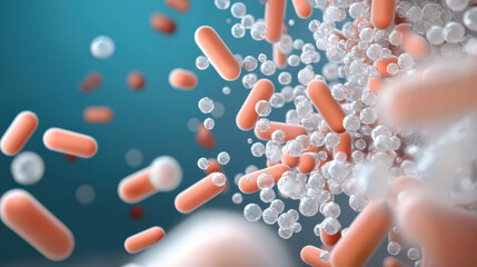 Poster - Bacteria and microorganisms in dynamic, colorful environment, showcasing their diverse shapes and sizes