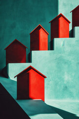 Poster - Explore Minimalist Architectural Design with Striking Red and Turquoise Contrasts