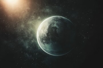 Poster - beautiful view of a distant planet in a starry galaxy with cosmic elements