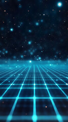 Poster - Glowing grid and particles floating in a digital space creating a futuristic background, suitable for technology and innovation concepts